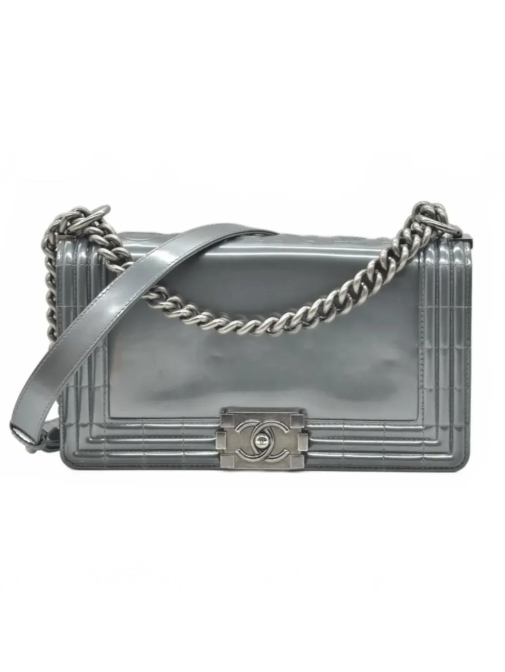 2012 Chanel Medium Boy Electric Patent Leather Logo CC Flap